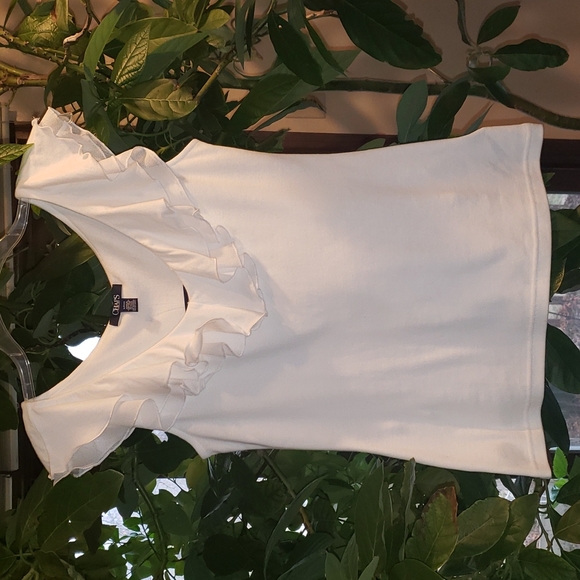 Chaps Tops - Chaps White Ruffle Top NWT Small Petite